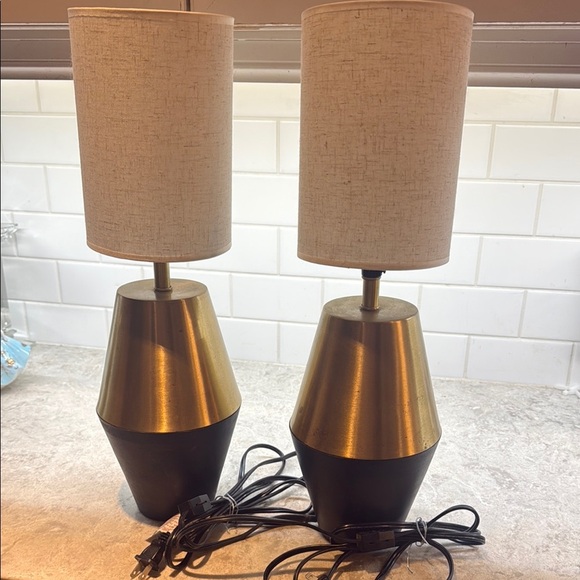 Other - Pair of Vintage Brass and Dark Wood Table Lamps